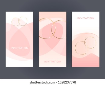 Set of vector design templates for wedding invitation. Abstract compositions of pastel color graphic elements. 