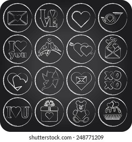 Set of vector designed icons for St. Valentine's Day on chalkboard