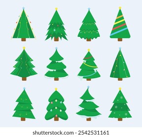 Un conjunto de diseños de Vector de árboles de Navidad en diferentes estilos.