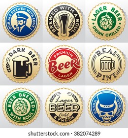 Set Of Vector Designs To Decorate A Beer Bottle Cap.