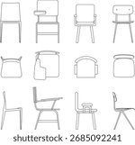 Set of vector designs of modern chair styles front, top, and side views