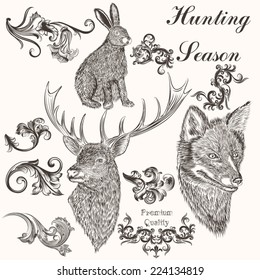 Set of vector detailed animals for design