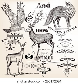 Set of vector detailed animals for design