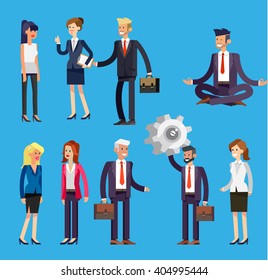 Set of Vector detailed characters people, business men and women in action. Shake hands, with a briefcase, secretary, big boss, startup man, colleagues, business lifestyle