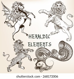 Set of vector detailed heraldic animals for design