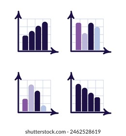 A set of vector diagrams and graphs. Infographics with color schemes and graphs.