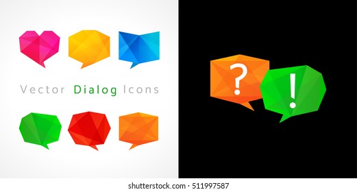 Set of vector dialog icons. Business, consulting or educational discussion cloud sign. Isolated abstract graphic design template. Stained-glass texture. Question and answer creative logo concept. 