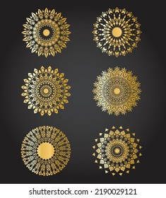 Set of Vector Diamond Mandala, Patterns in Gold Colors, Isolated