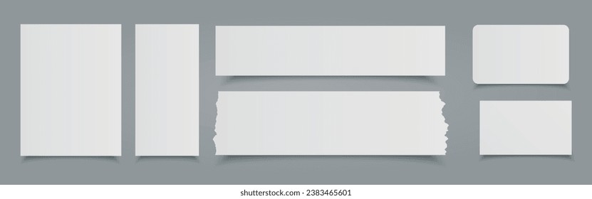 Set of vector different blank papers with shadow on transparent background.