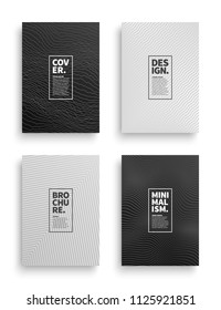 Set of Vector Different Style Black and White Brochure Cover Flyer Book Booklet Banner Broadsheet Magazine Poster Placard Presentation Design Templates Mockup. Collection of Abstract Tech Backgrounds