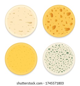 Conjunto de vectores de diferentes tipos de queso patrones o texturas redondas realistas