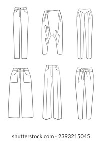 Conjunto de vectores diferentes pantalones femeninos aislados en fondo blanco