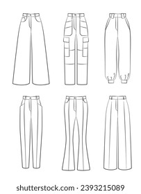 Set of vector different women trousers isolated on white background