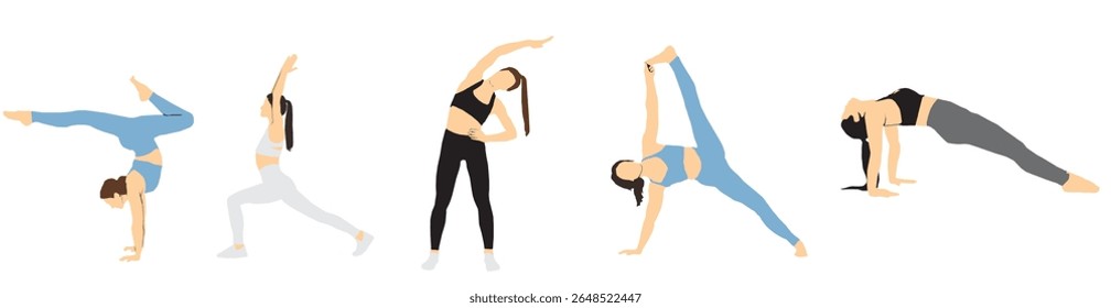 set vector of different yoga pose people