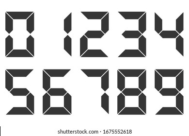 Set of vector digital numbers. Black digital clock numbers isolated. Vector illustration. Calculator digital numbers