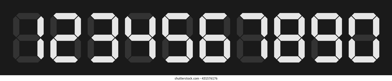 set of vector digital numbers on black background for digital calculator