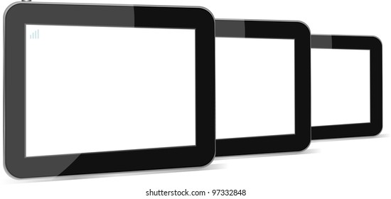 Set of vector digital tablets with blank screen isolated on white