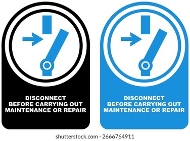 Definir vetor desconectar antes de realizar manutenção ou reparação símbolo rótulos etiqueta design ilustração