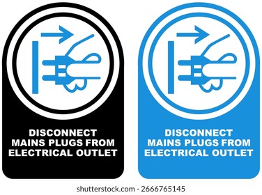 Definir vetor desconectar plugues principais da tomada elétrica símbolo rótulos símbolo etiqueta design ilustração