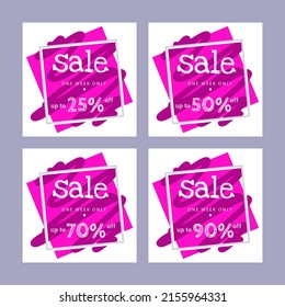 Set of vector discount banners 25%, 50% 70%, 90% pink background

