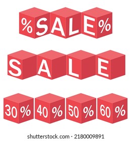 A set of vector discount cubes on a white background, color vector illustration