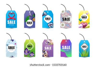 Set of vector discount tags. Stickers for website, blog, banner, card. Isolated objects on a white background.