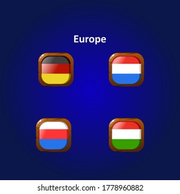 set vector display of wooden textured flags with europe flags for the game.