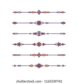 Set of the vector dividers. Outline style.