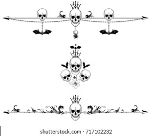 set of vector dividers with skulls, scorpions, spider and bat