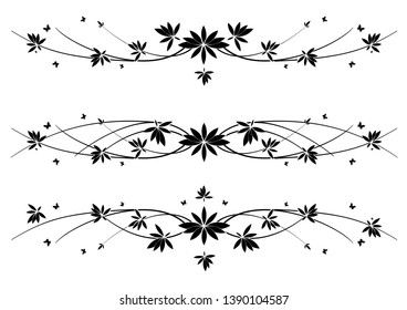 set of vector  dividers with stylized flowers of lotus and butterflies 