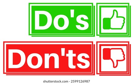 set vector Do and Don't icons. Thumb up and thumb down symbol. checklist labels design vector illustrations	