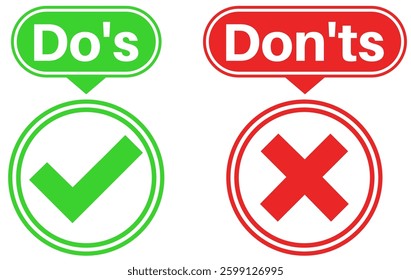 set vector Do and Don't icons. Thumb up and thumb down symbol. checklist labels design vector illustrations	