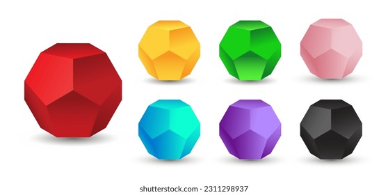 Set von Vektorgrafik-Dodekahedronen-Illustration einzeln auf weißem Hintergrund mit Farbverlauf für Spiele, Symbole, Verpackungsdesigns, Logo, Handy, i, Web. Platonischer Feststoff.