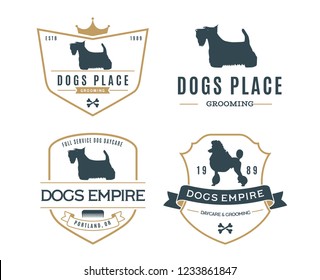 Set of vector dog logo on white background. Dog daycare, grooming, training.