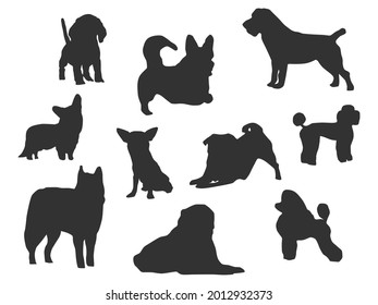 Set vector of the dog, The shadow of different poses isolated on white background.