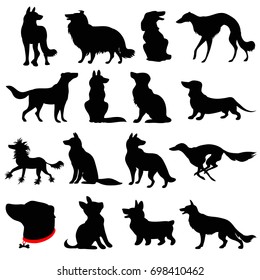 Set of vector dogs silhouette. Isolated