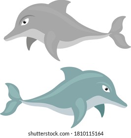 Conjunto de delfines vectoriales. Ilustración sobre un fondo blanco aislado en torno al tema de los habitantes del mar.