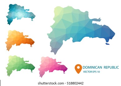 Set of vector Dominican Republic maps. Bright gradient map of country in low poly style. Multicolored country map in geometric style for your infographics. Vector illustration eps 10.
