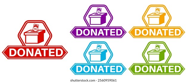 set vector donation icon. donated information labels template banner design vector illustration