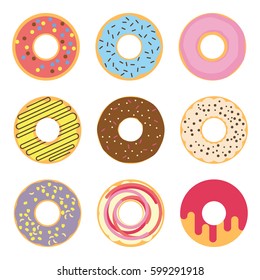 Set of vector donuts. Top view flat icon