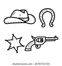 Set of vector doodle cowboys. Very suitable for completing designs in the desert, printing needs, and others.
