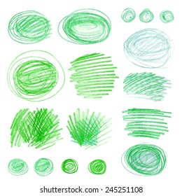 Set of vector doodle with crayons. Children sketches colored pencils on white paper