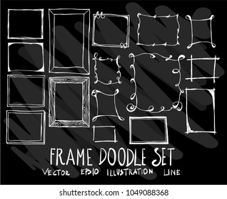 Set of vector doodle drawing Collection Frame on black background