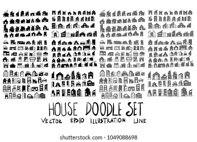 Set of vector doodle drawing Collection House on white background