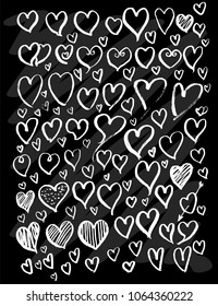 Set of vector doodle drawing Collection Heart white line on black background