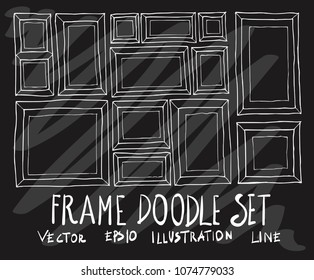 Set of vector doodle drawing Collection Frame white line on black background