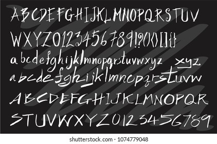 Set of vector doodle drawing Collection Font white line on black background