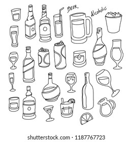 Set of vector doodle drawing Collection Drink on white background