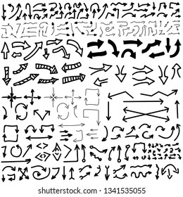 Set Of Vector Doodle Drawing Collection Arrow On White Background / Illustration