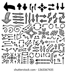 Set Of Vector Doodle Drawing Collection Arrow On White Background / Illustration